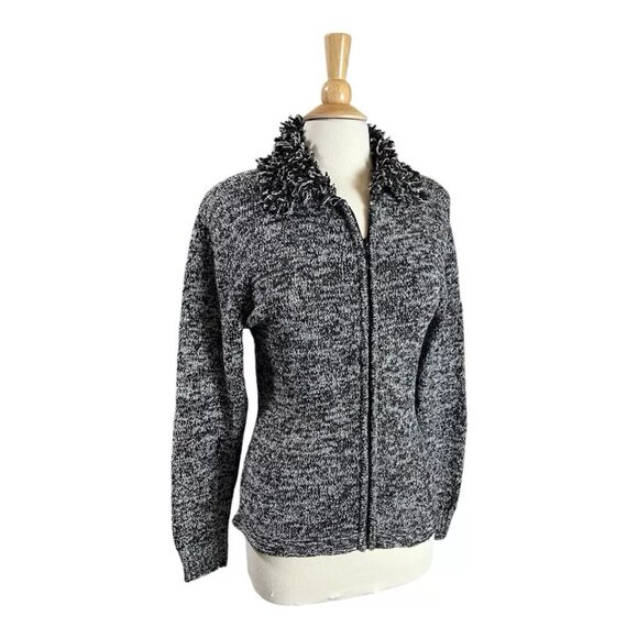 Vintage Gantos Cardigan Sweater L Zip Silk Textured Loop Knit 80's 90's Fringe - Picture 1 of 9